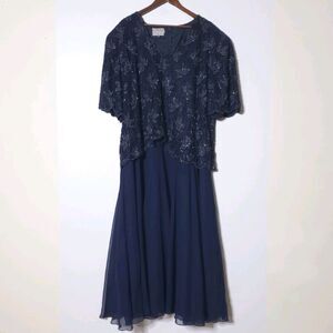 Carina By Barry Lee Vintage Blue Beaded Chiffon Mother of The Bride Dress Sz 5X